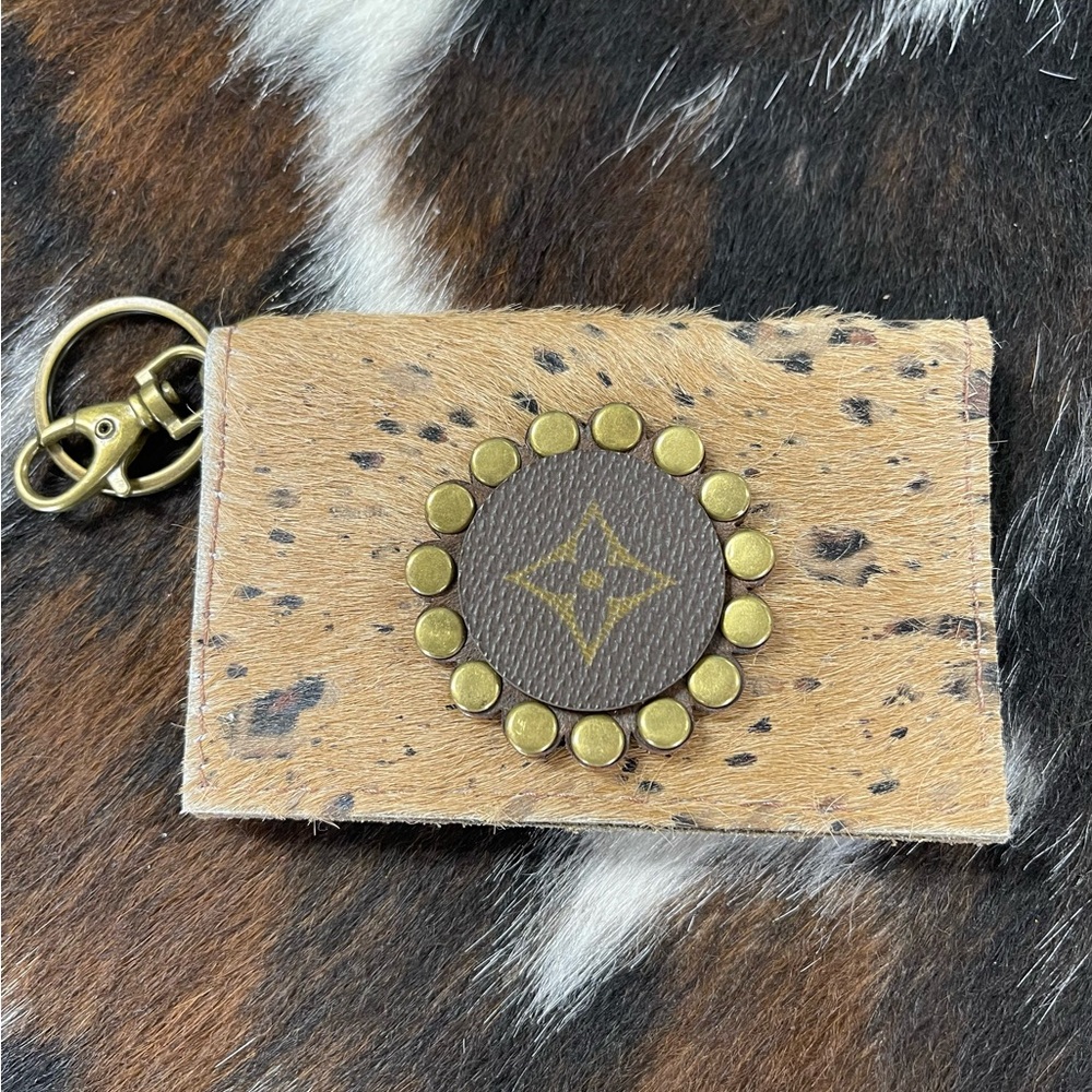 Brown Leather Keychain with Gold Accents